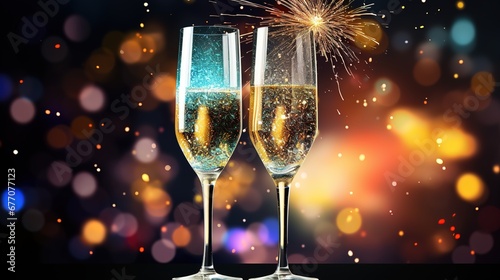 New Year's Eve with fireworks, champagne to celebrate the new year holiday cartoon illustrations,generated with AI.