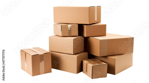 Stack of parcels boxes on transparent background PNG © Anchalee
