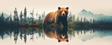 Wild grizlly bear in the forest for t-shirt printing .