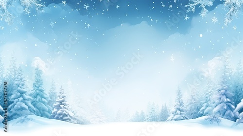Whimsical Winter Landscape: Snow-Covered Trees and Gentle Snowfall © Judeah_Stock