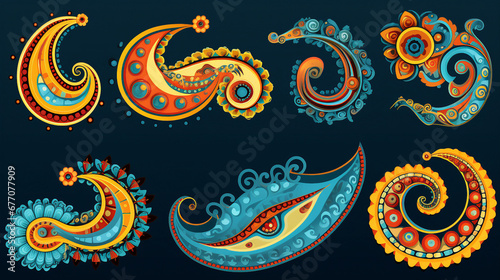 indian traditional paisley vector elements seamless pattern design