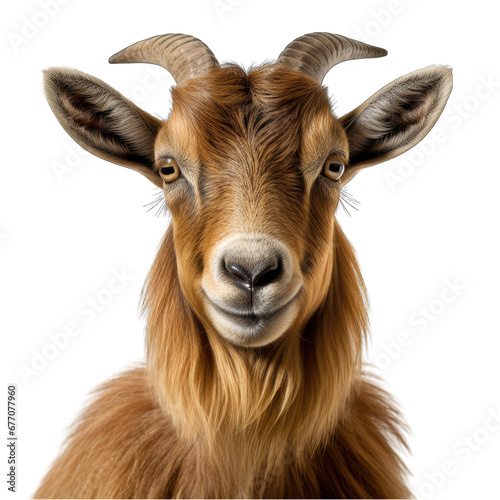 Goat Face Close-up Isolated on Transparent or White Background, PNG