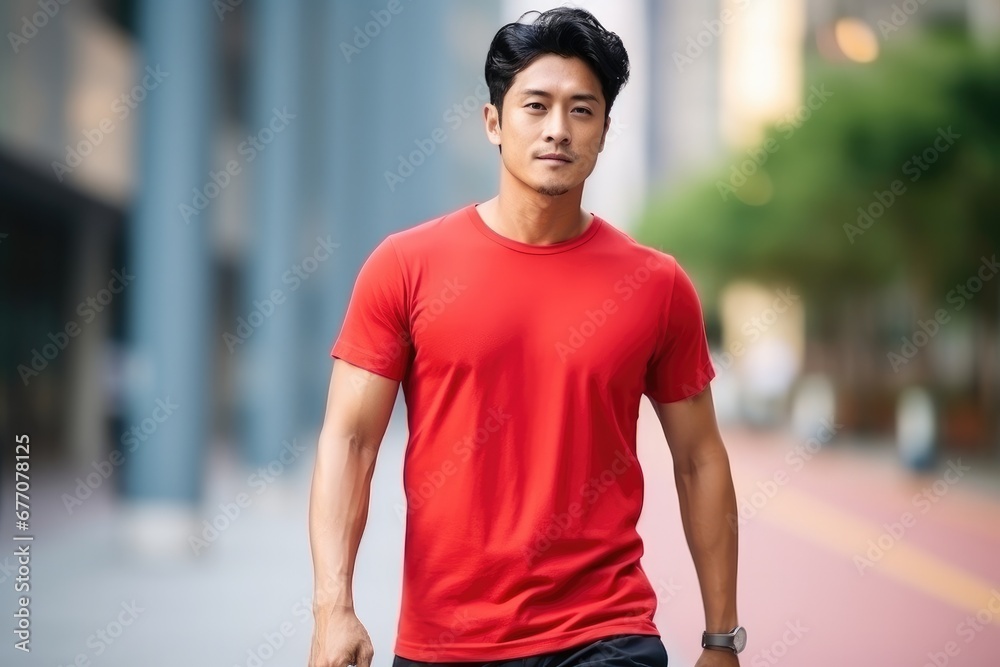 Handsome asian model wearing blank t-shirt for mockup design Handsome asian model wearing blank t-shirt for mockup design