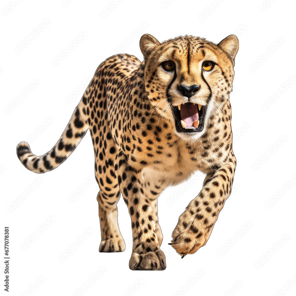 Running Cheetah Isolated on Transparent or White Background, PNG Running Cheetah Isolated on Transparent or White Background, PNG