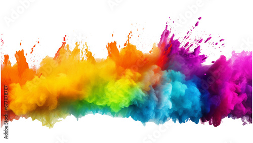 colorful vibrant rainbow Holi paint color powder explosion with bright colors isolated white background.