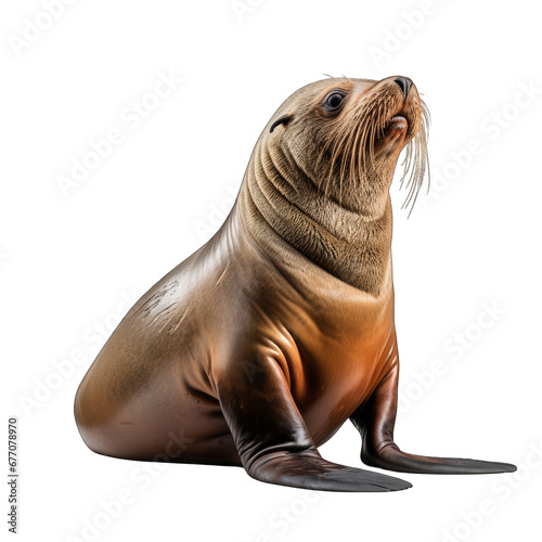Sea Lion in a Pose Isolated on Transparent or White Background, PNG