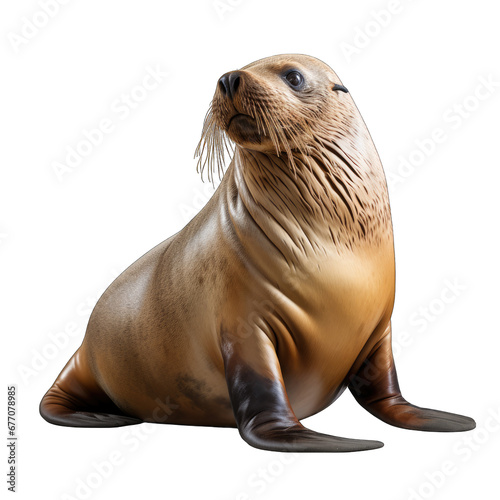 Sea Lion in a Pose Isolated on Transparent or White Background, PNG