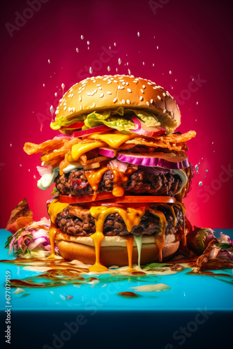 Generative AI illustration of homemade giant hamburger
