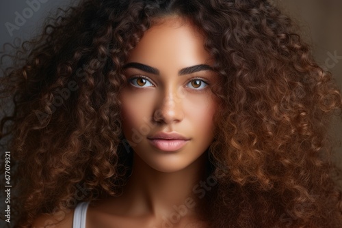 close up Woman with dry frizzy and thirsty natural curly hair