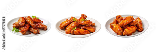 Set of wings chicken fried korean style on transparent background.