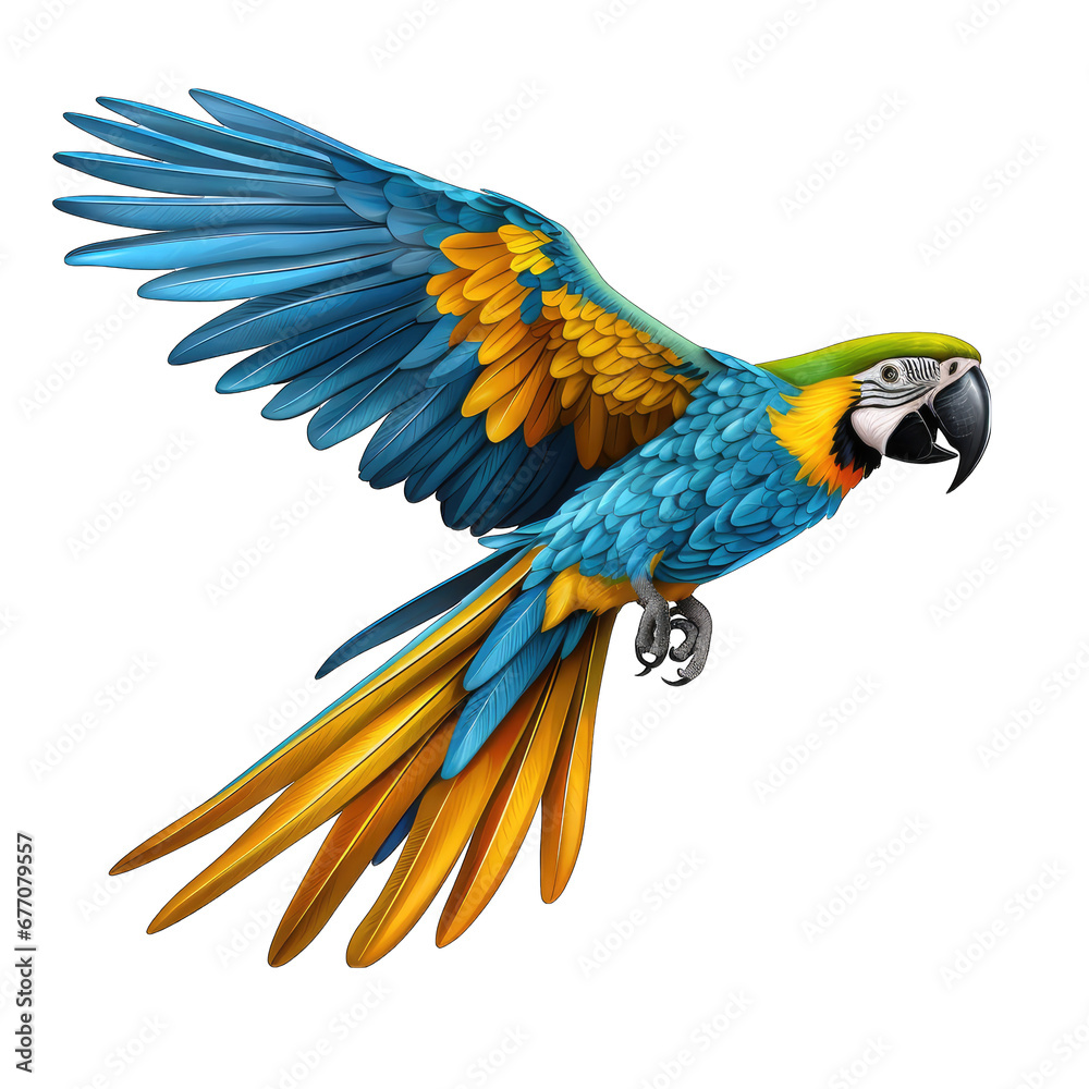 Flying Macaw Parrot Isolated on Transparent or White Background, PNG