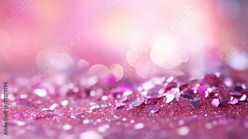 Glittery background with pink glitter and blurred abstract lights