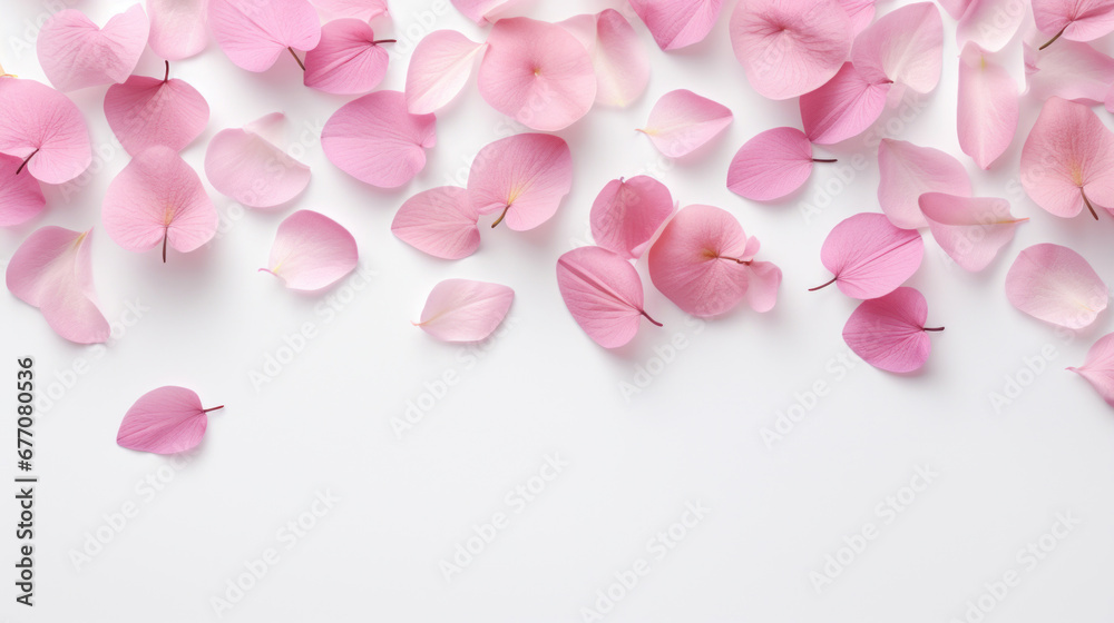 Pink petals on white background