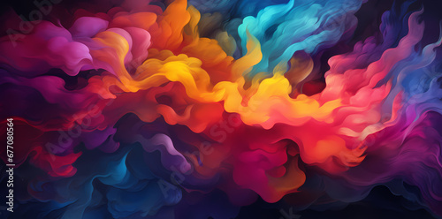 a colorful cloud with different color hues, in the style of photorealistic pastiche, dark violet and yellow, fluorescent colors, light red and blue, vibrant colorist, vibrant skylines