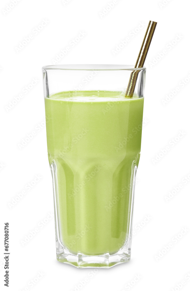 Glass of tasty matcha smoothie isolated on white Glass of tasty matcha smoothie isolated on white