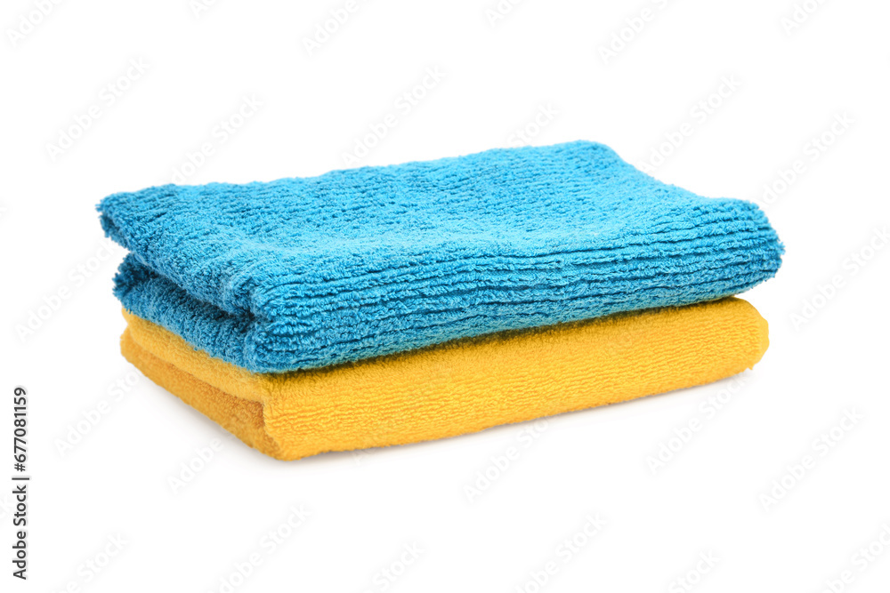 Two colorful terry towels isolated on white Two colorful terry towels isolated on white