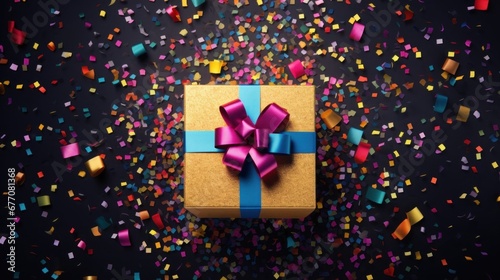 Wallpaper Mural Top view of Happy New Year gift box on colorful watercolor background Torontodigital.ca