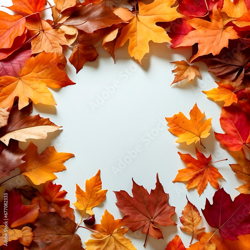 Top view Fall leaves have orange colorful leaves and copy-space AI-generated