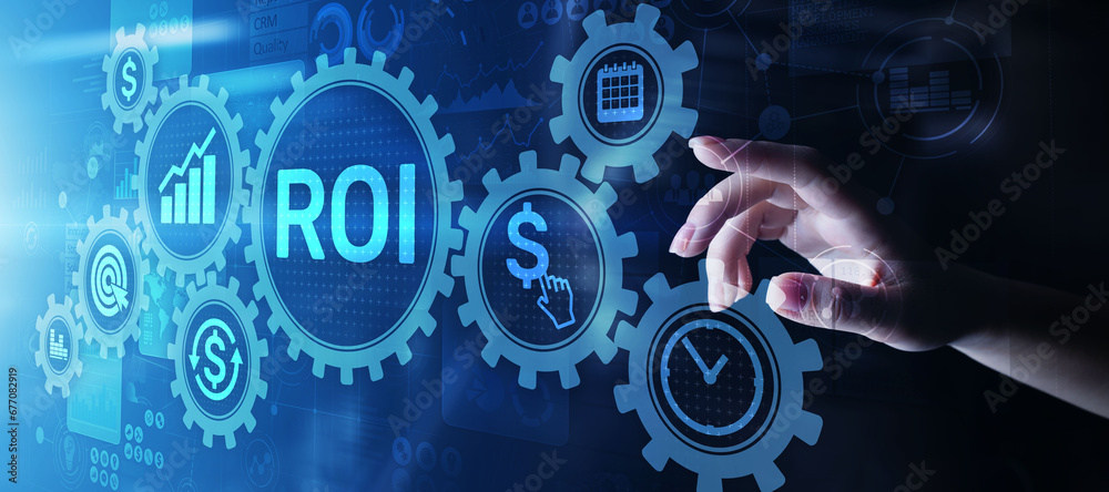 ROI Return on investment reading revenue business concept on virtual screen. ROI Return on investment reading revenue business concept on virtual screen.