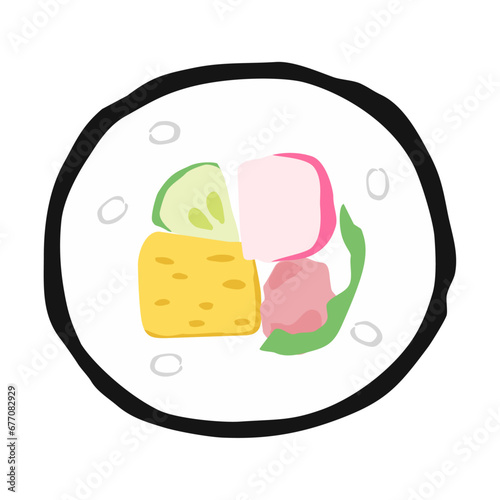 巻き寿司の断面イラスト【カニカマ／ネギトロ恵方巻】