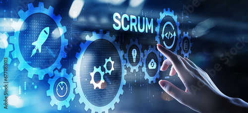 Scrum agile software development project management methodology business technology concept. photo