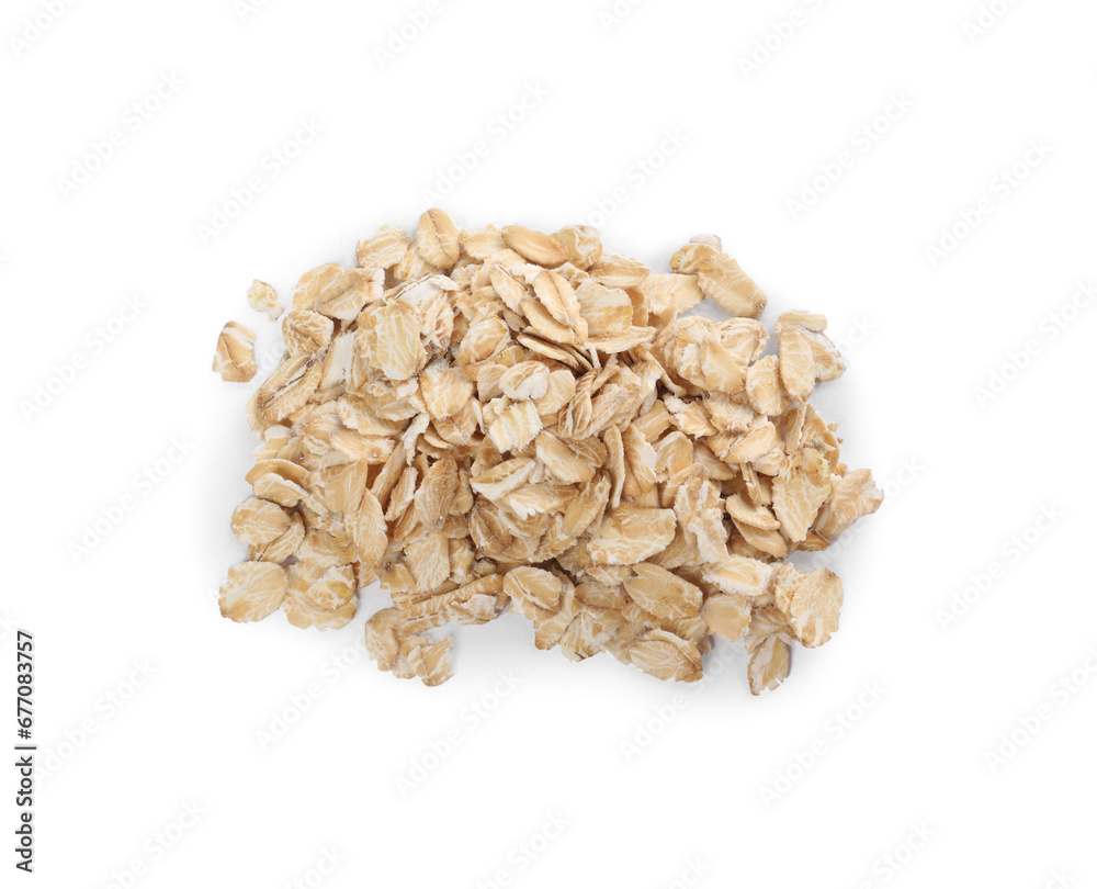 Pile of oatmeal isolated on white, top view Pile of oatmeal isolated on white, top view