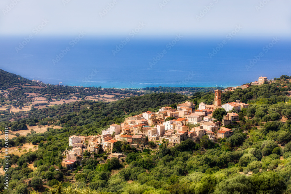 View of the Beautiful Corsican Village of Aregno, Set in the Hillside Just off the Mediterranean Coast