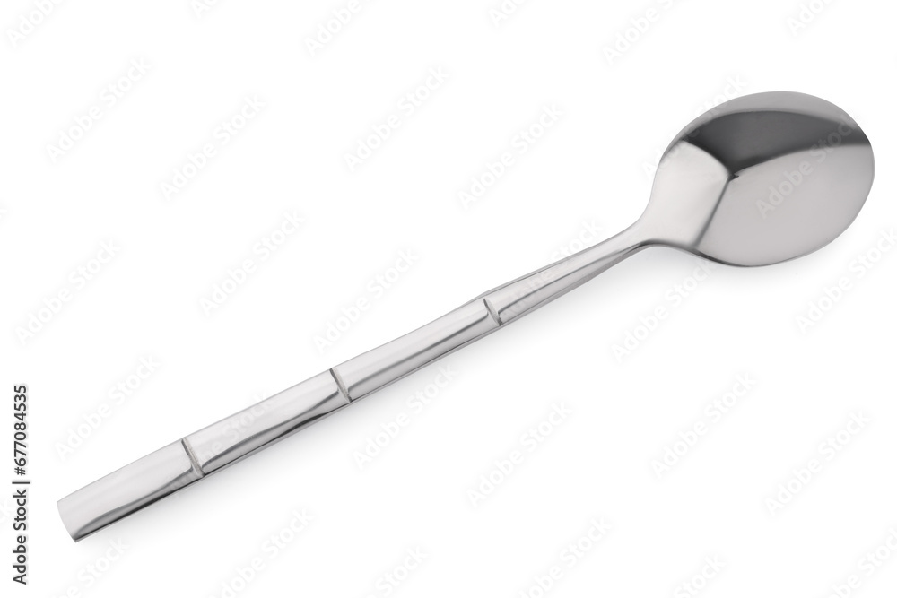 One new clean spoon isolated on white, top view One new clean spoon isolated on white, top view