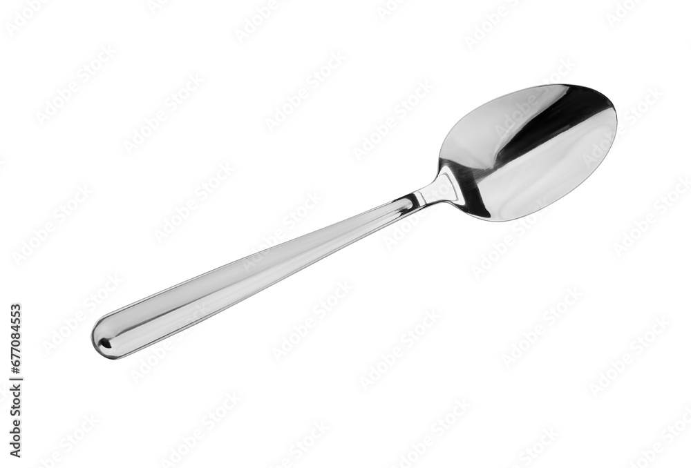 One new clean spoon isolated on white, top view One new clean spoon isolated on white, top view