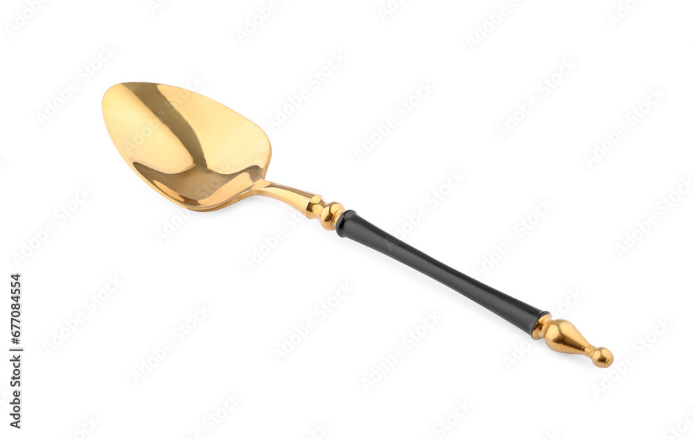 Elegant shiny golden spoon isolated on white Elegant shiny golden spoon isolated on white