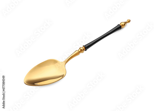 Elegant shiny golden spoon isolated on white