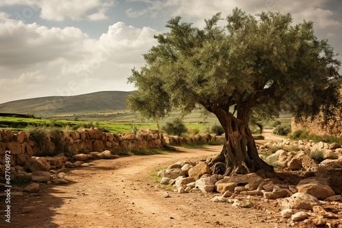 Olive trees on sunset. Sunset over Olive Grove