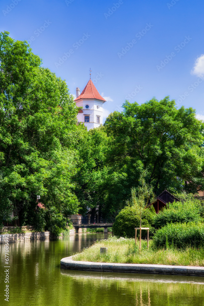 The Hamersky Potok River Meeting Nezarka near the Famous Castle of Jindrichuv Hradec in the Czech Republic