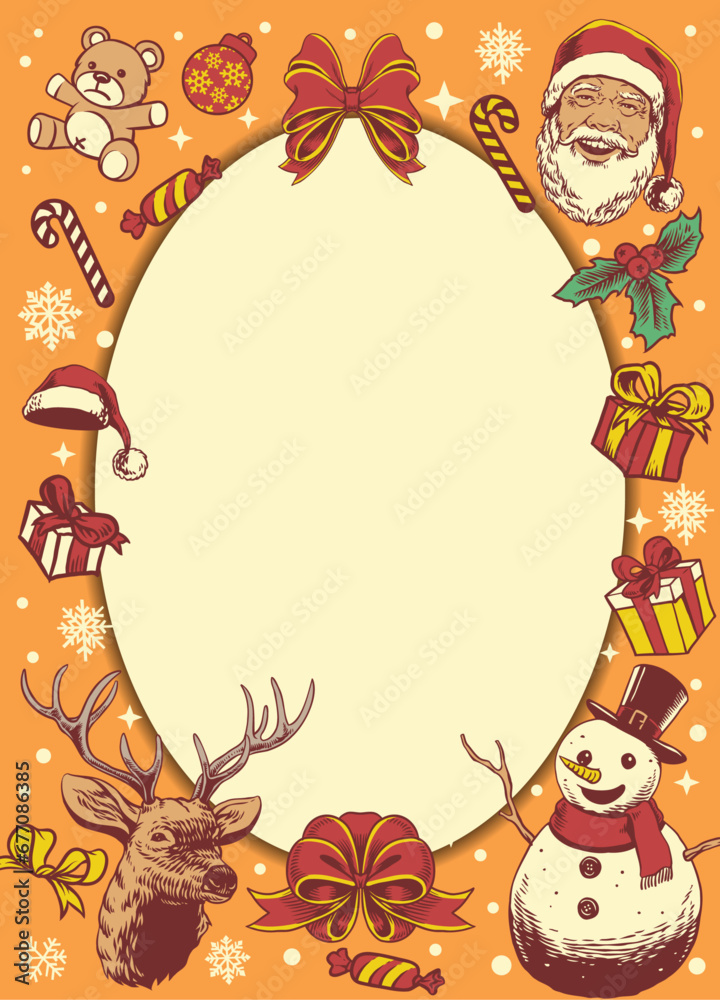 Fototapeta premium Christmas Oval Frame Illustration with Christmas Object