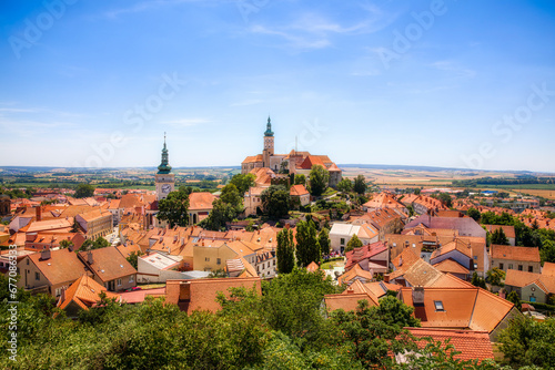 View of the City of Mikulov in the Czech Republic, with the Church of St Wenceslas and the Famous Castle photo