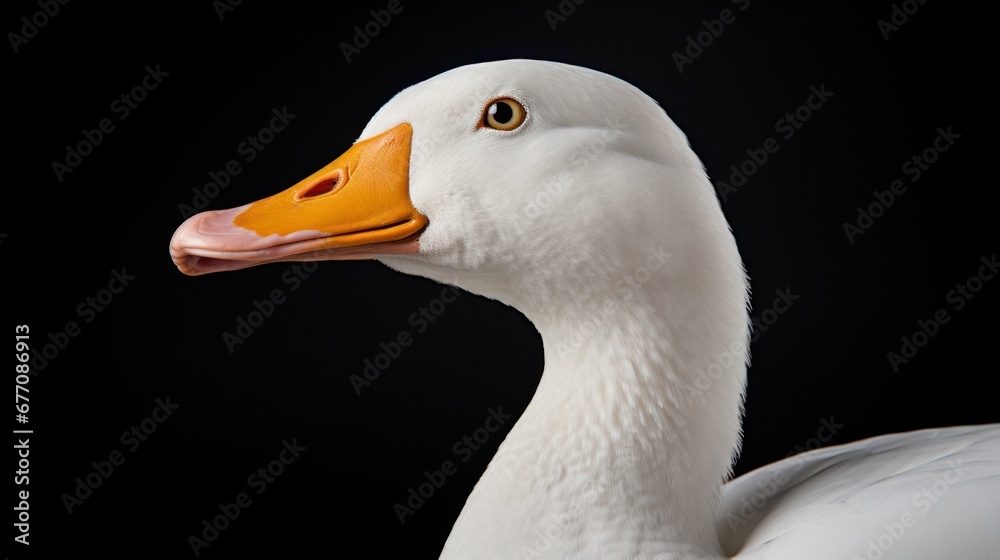 Aflac's Majestic Duck Emblem - an Isolated Profile on Black, an Advertising Artwork, portrait, banner Aflac's Majestic Duck Emblem - an Isolated Profile on Black, an Advertising Artwork, portrait, banner
