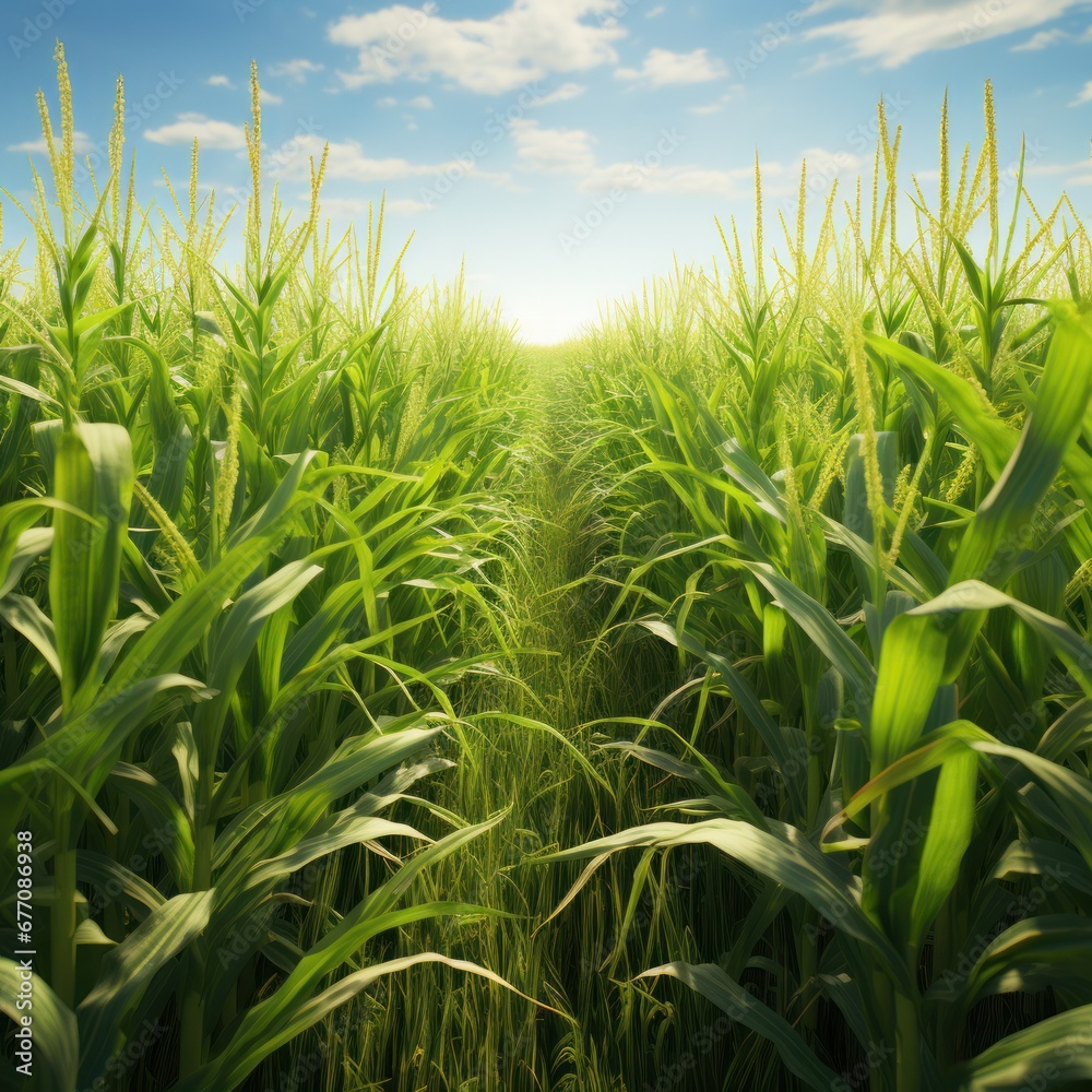 Fototapeta premium AI-generated image of cover crops including corn and yearly grass as a yearly cover crop in MidJourney.