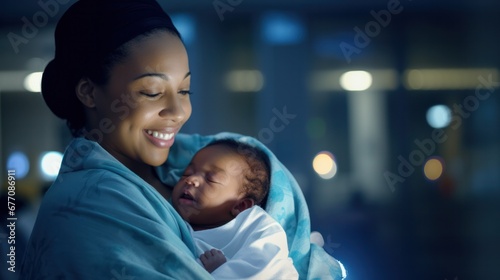 African American Baby Boy Swaddled in Mother's Arms photo