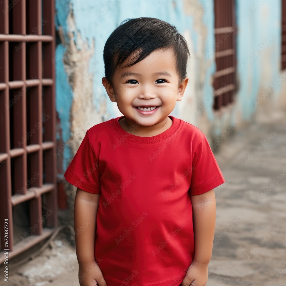 A little asian boy wearing empty blank tshirt for mockup A little asian boy wearing empty blank tshirt for mockup