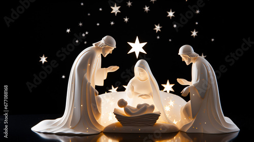 Christmas starlit Nativity scene diorama portraying the  story of Jesuses' birth   photo