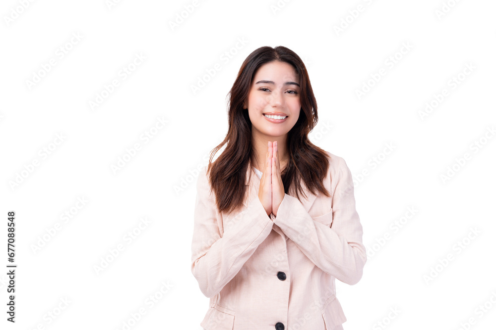 Asian young business woman praying god put hands together for begging Millennial teenager girl ask god for help Pretty young business woman beg for mercy apologize Isolated on pink background Asian young business woman praying god put hands together for begging Millennial teenager girl ask god for help Pretty young business woman beg for mercy apologize Isolated on pink background