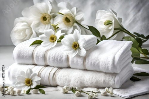 Towels with white flower