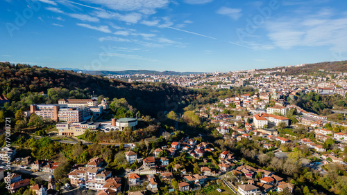 Aerial view on a sunny day at a small town  © xpabli