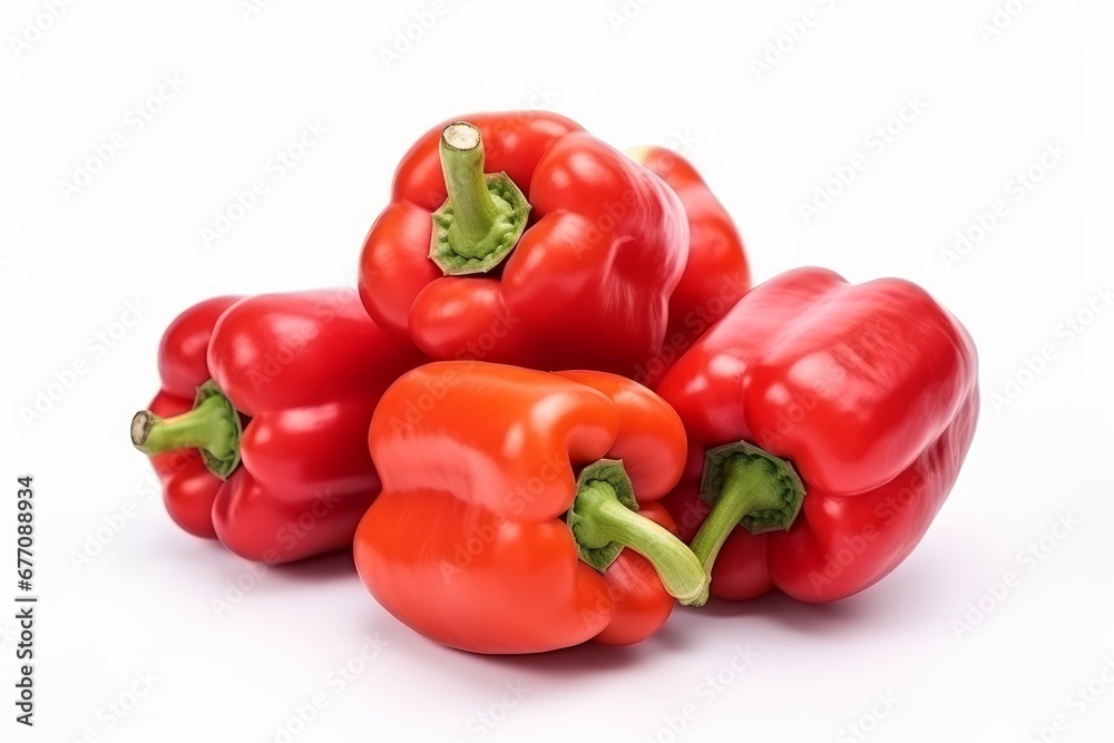 a bunch of red paprikas on a white background