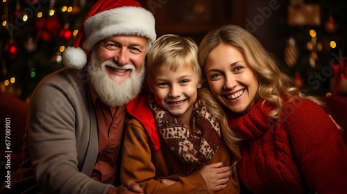 Family Enjoying Christmas Festivities at Home, Family Portrait