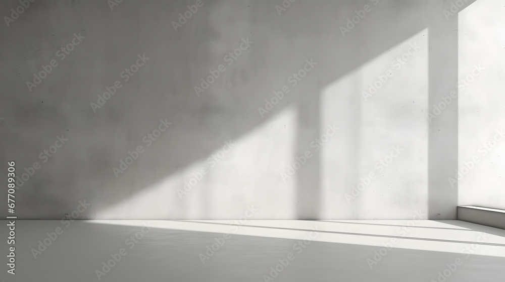 Minimal abstract light gray background for product presentation. Shadow and light from windows on plaster wall. Minimal abstract light gray background for product presentation. Shadow and light from windows on plaster wall.