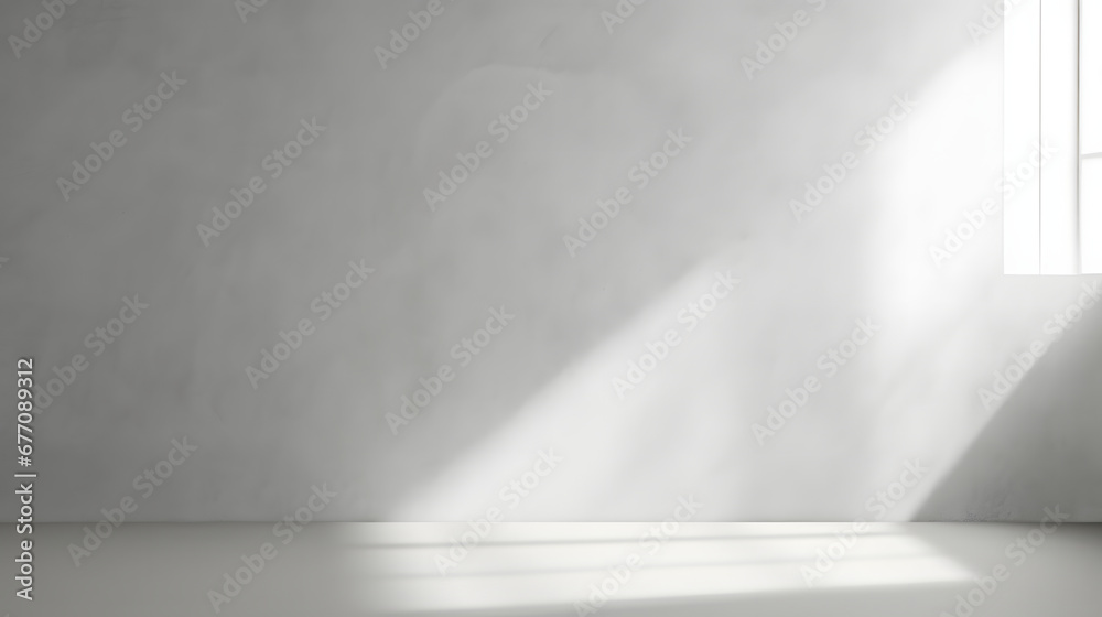 Minimal abstract light gray background for product presentation. Shadow and light from windows on plaster wall. Minimal abstract light gray background for product presentation. Shadow and light from windows on plaster wall.