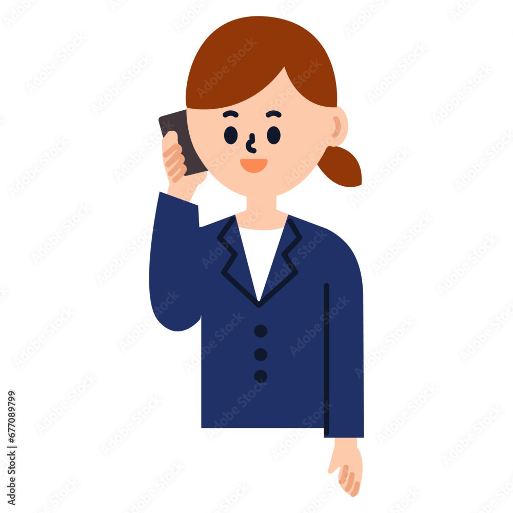 ビジネスパーソン　スマートフォンで通話　仕事　女性　スーツ　上半身　イラスト	
