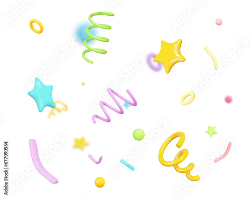 3d colorful party confetti on isolated background. Holiday Festival Design for Greeting Card, Invitation or Poster. Celebration & Party.Surprise Banner. Stock vector illustration.