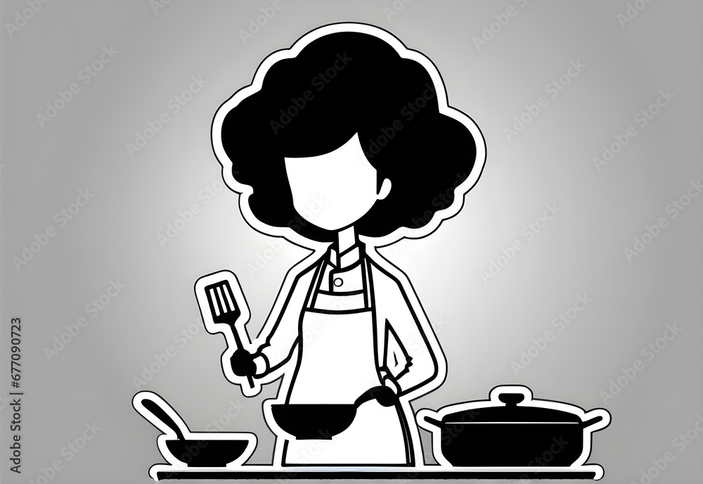 A cook, 2D, a black silhouette. Generative AI A cook, 2D, a black silhouette. Generative AI